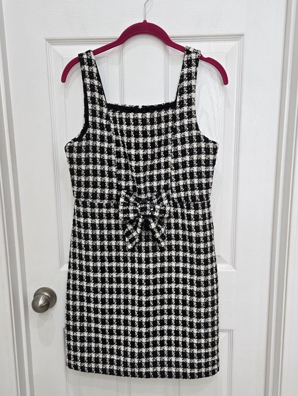 Trixxi Girl Black White Sleeveless Tweed Party Dress Bow Zipper Lined Size 16